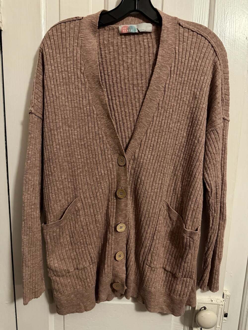 Free People FP Beach Ribbed Knit Button-Front Cardigan Small